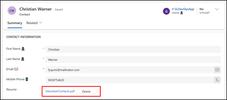 Uploaded file displayed in Dynamics 365 contact form