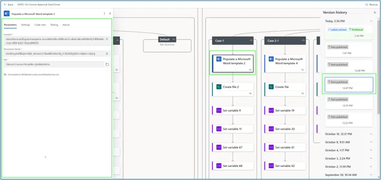 Comparing flow versions in Power Automate with missing parameter mapping