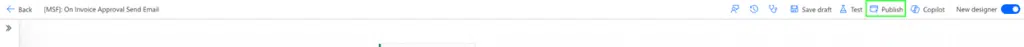 Publish option highlighted in Power Automate designer after restoring flow