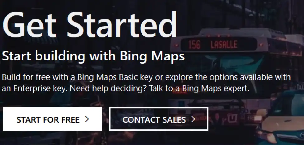 Bing Maps API account signup and key generation