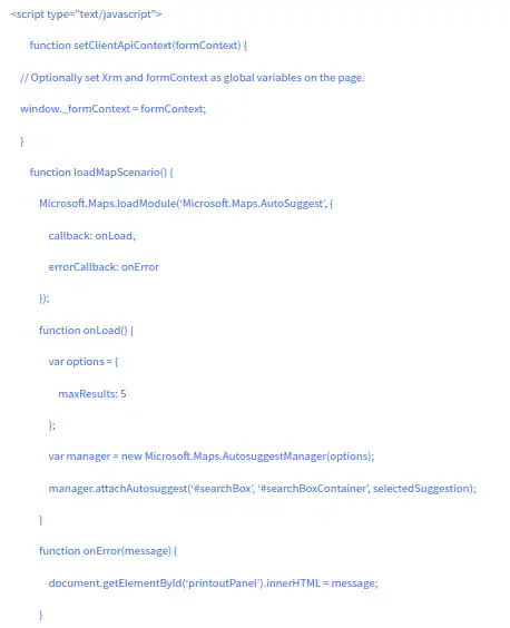 JavaScript function to set global context for Bing Maps integration