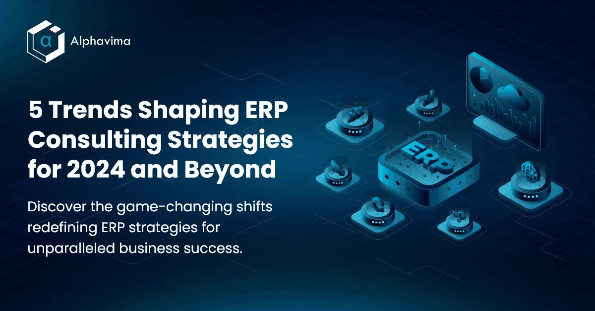 ERP consulting strategies visualized with cloud, AI, data analytics, and modular system icons for 2024.