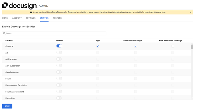 Enable DocuSign for CRM entities in Dynamics 365