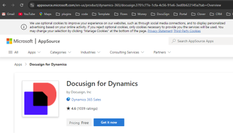 DocuSign for Dynamics listing on Microsoft AppSource
