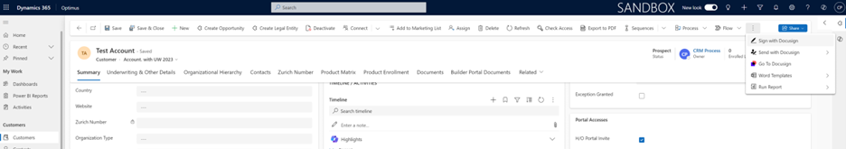 Options for sending a Dynamics 365 record to DocuSign