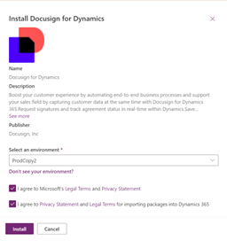Installing DocuSign for Dynamics CRM with environment selection