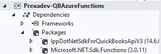 Project structure showing QuickBooks SDK installed