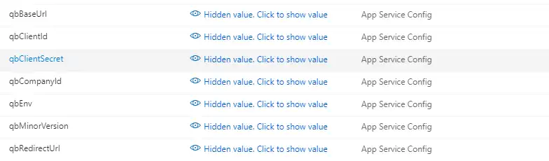 Azure environment variables for QuickBooks integration