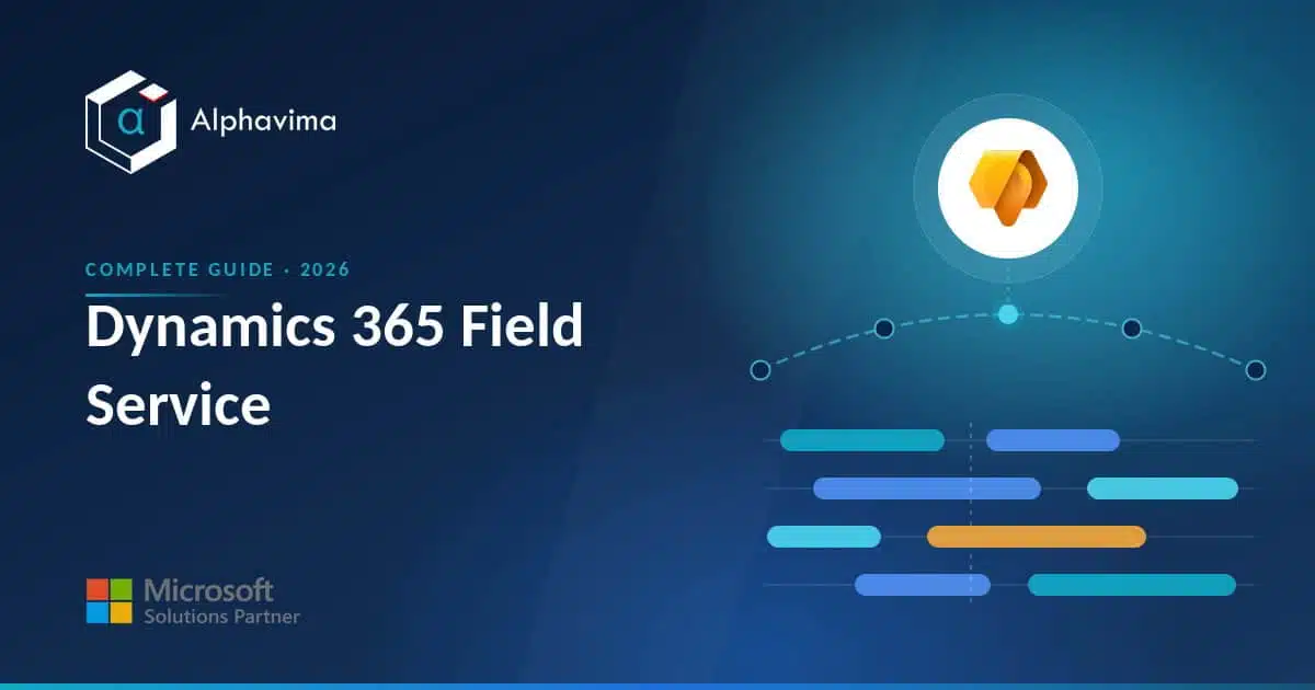 Dynamics 365 Field Service banner showing a dispatch route with waypoints above a technician scheduling board